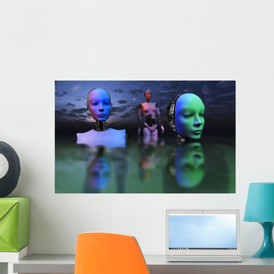 Three Robots Link to Wall Decal shown on a wall