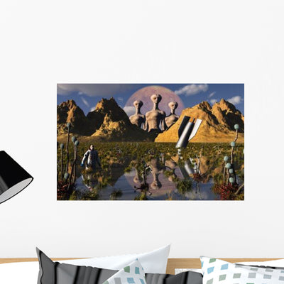 Aliens Watch Astronaut Who Wall Decal shown on a wall