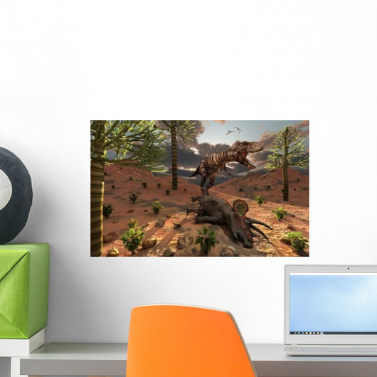 T-rex Comes across Carcass Wall Decal