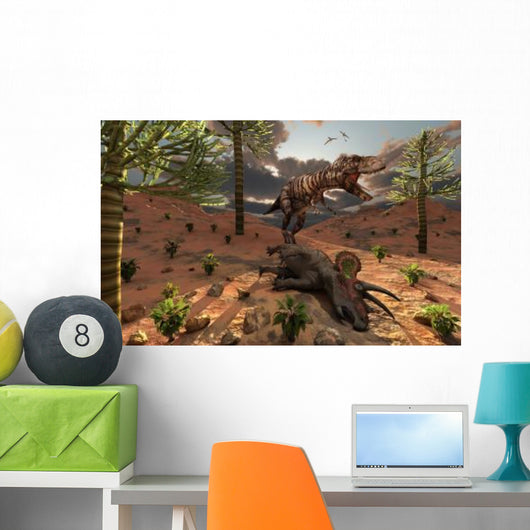 T-rex Comes across Carcass Wall Decal