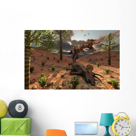 T-rex Comes across Carcass Wall Decal