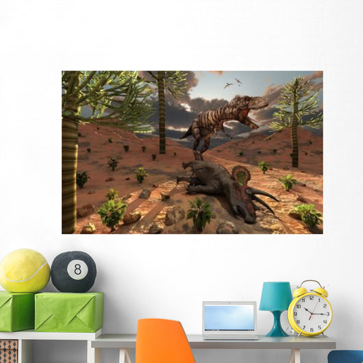 T-rex Comes across Carcass Wall Decal