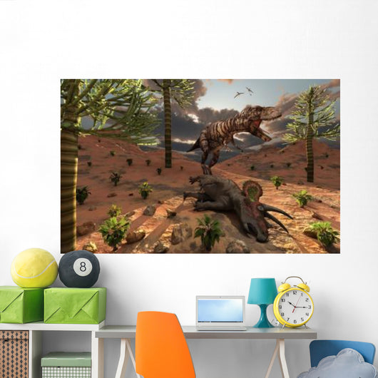 T-rex Comes across Carcass Wall Decal