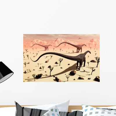 Small Group Diplodocus Sauropod Wall Decal shown on a wall
