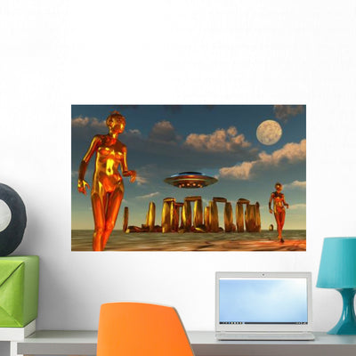 Alien Interdimensional Beings Recharge Wall Decal Design 3 shown on a wall