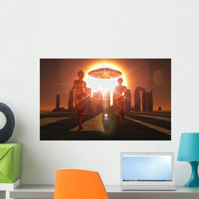 Alien Interdimensional Beings Recharge Wall Decal Design 1 shown on a wall