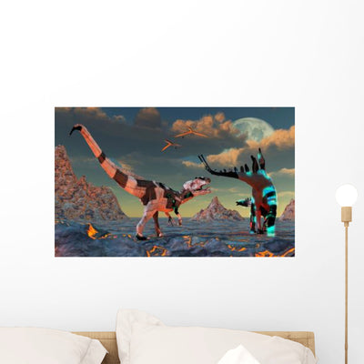Sci-fi Scene Allosaurus and Wall Decal shown on a wall