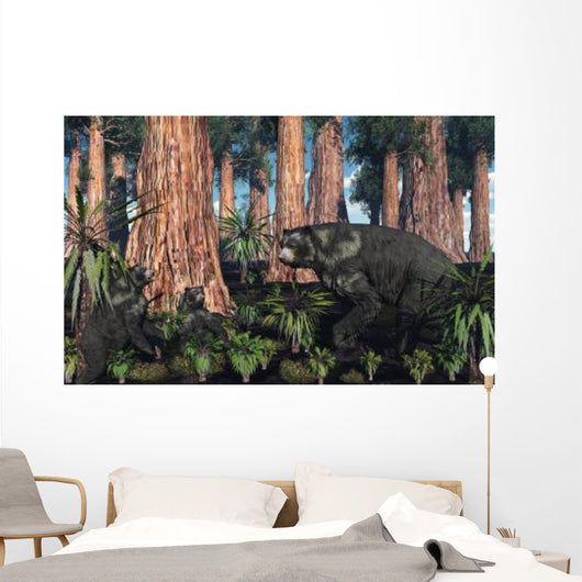 Mother Arctodus Bear with Wall Decal