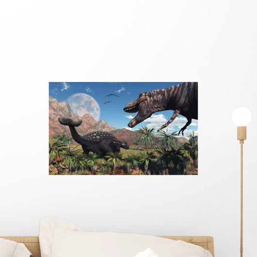 T Rex Confronts Ankylosaurus Wall Decal Design 2