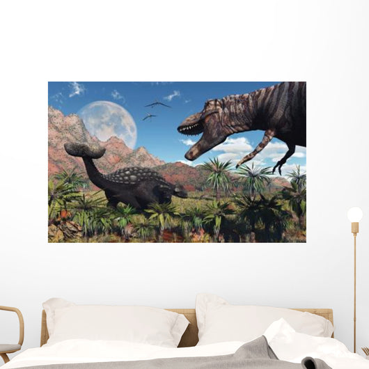 T Rex Confronts Ankylosaurus Wall Decal Design 2