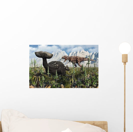 T Rex Confronts Ankylosaurus Wall Decal Design 1