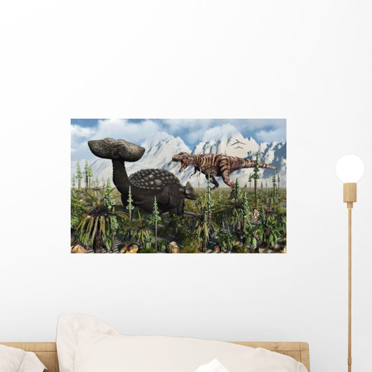 T Rex Confronts Ankylosaurus Wall Decal Design 1