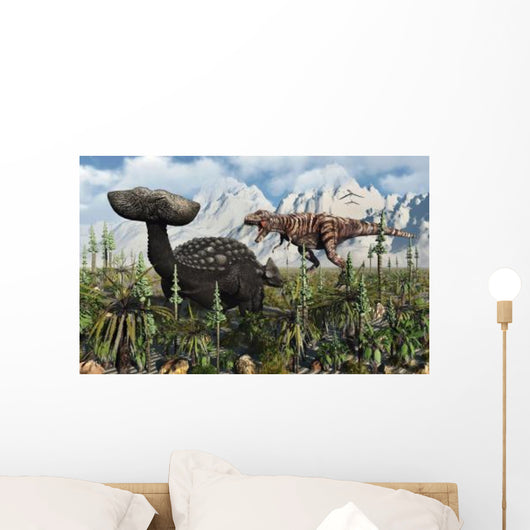 T Rex Confronts Ankylosaurus Wall Decal Design 1