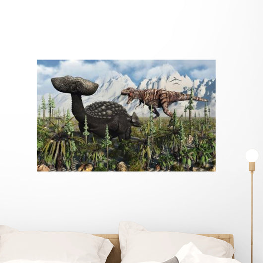 T Rex Confronts Ankylosaurus Wall Decal Design 1