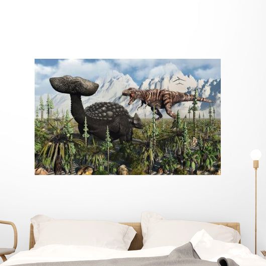 T Rex Confronts Ankylosaurus Wall Decal Design 1