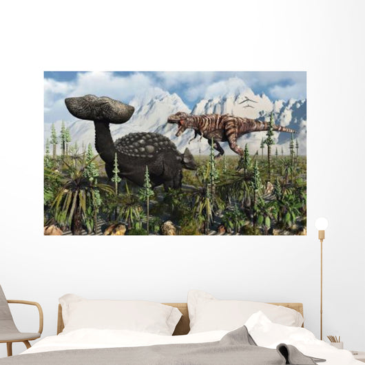 T Rex Confronts Ankylosaurus Wall Decal Design 1