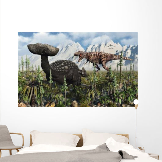 T Rex Confronts Ankylosaurus Wall Decal Design 1