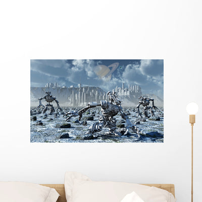 Robots Gathering Rich Mineral Wall Decal shown on a wall