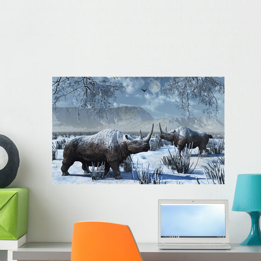Pair Woolly Rhinoceros Severe Wall Decal