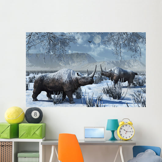 Pair Woolly Rhinoceros Severe Wall Decal