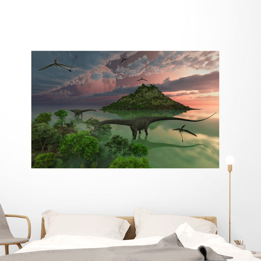 Pair Diplodocus Dinosaurs during Wall Decal