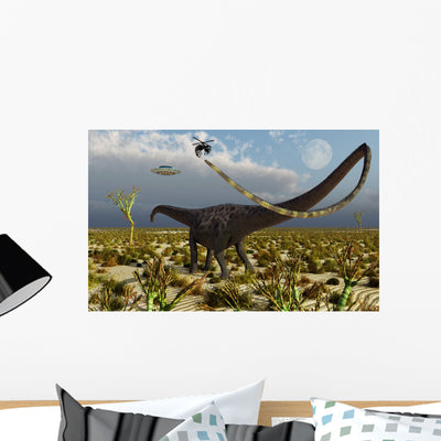 Insectoid Drones Attack Diplodocus Wall Decal shown on a wall