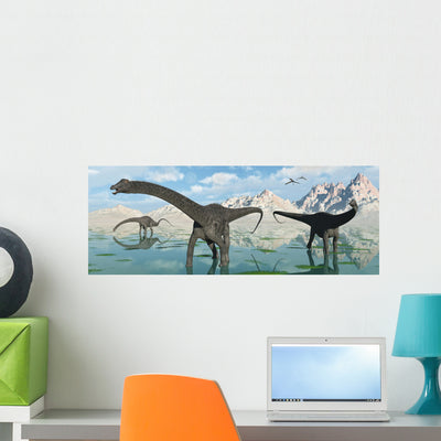 Group Diplodocus Dinosaurs Grazing Wall Decal shown on a wall