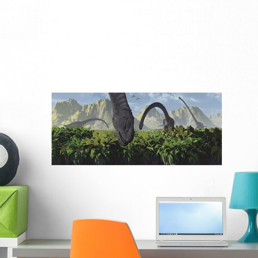 Herd Omeisaurus Dinosaurs Feeding Wall Decal Design 2