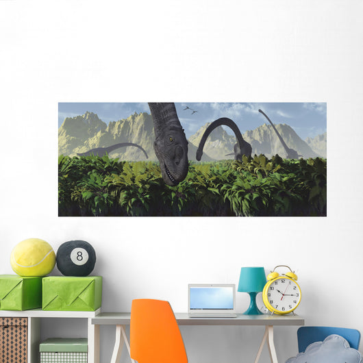 Herd Omeisaurus Dinosaurs Feeding Wall Decal Design 2