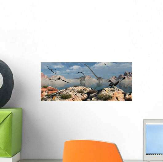 Herd Omeisaurus Dinosaurs Feeding Wall Decal Design 1