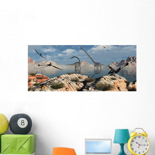 Herd Omeisaurus Dinosaurs Feeding Wall Decal Design 1