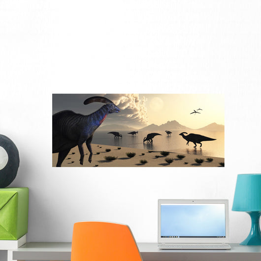 Parasaurolophus Dinosaurs Gather Freshwater Wall Decal