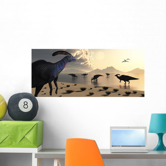 Parasaurolophus Dinosaurs Gather Freshwater Wall Decal