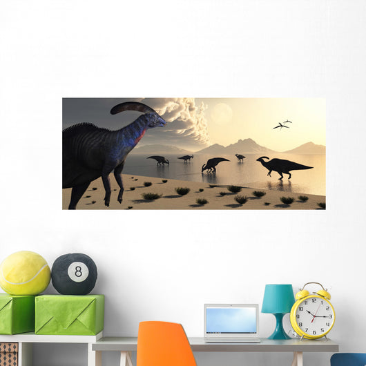 Parasaurolophus Dinosaurs Gather Freshwater Wall Decal