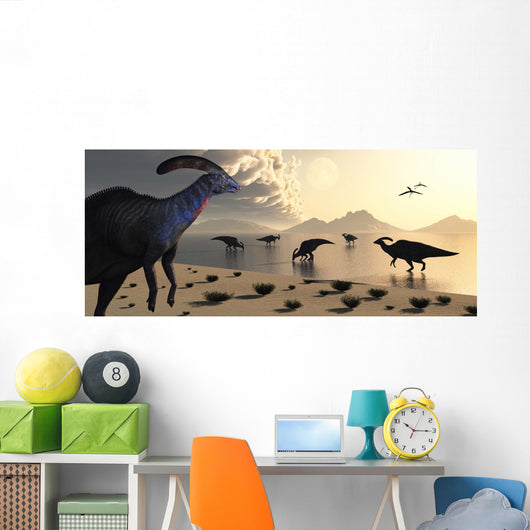 Parasaurolophus Dinosaurs Gather Freshwater Wall Decal