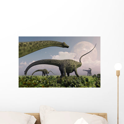 Herd Diplodocus Sauropod Dinosaurs Wall Decal shown on a wall