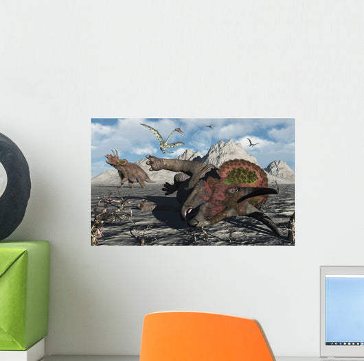 Pair Triceratops Trapped Deadly Wall Decal