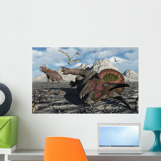 Pair Triceratops Trapped Deadly Wall Decal