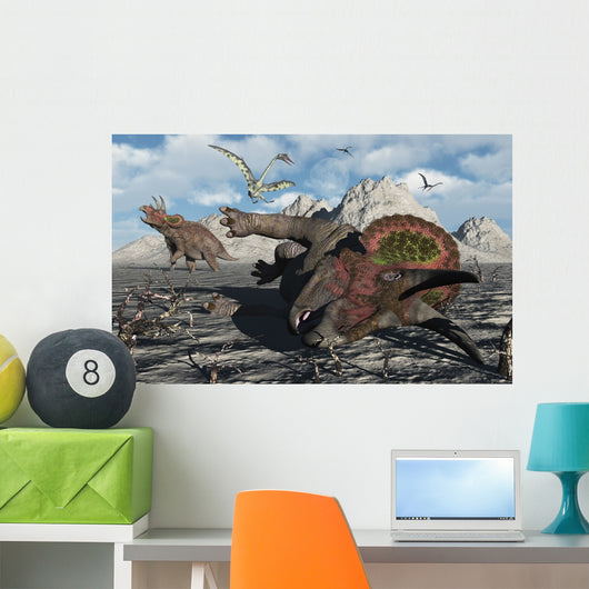 Pair Triceratops Trapped Deadly Wall Decal