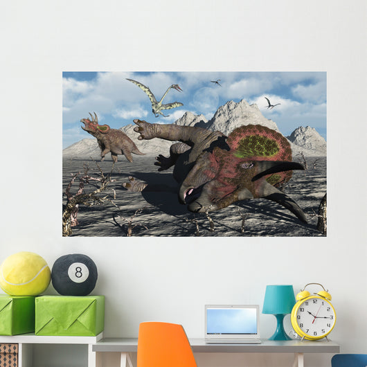 Pair Triceratops Trapped Deadly Wall Decal