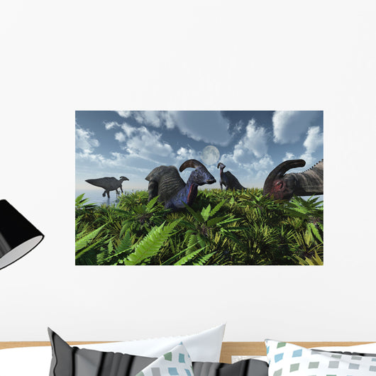 Herd Herbivorous Parasaurolophus Dinosaurs Wall Decal