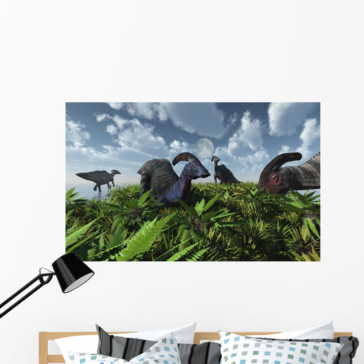 Herd Herbivorous Parasaurolophus Dinosaurs Wall Decal