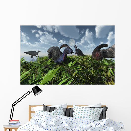 Herd Herbivorous Parasaurolophus Dinosaurs Wall Decal