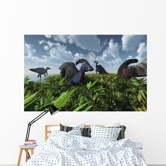 Herd Herbivorous Parasaurolophus Dinosaurs Wall Decal