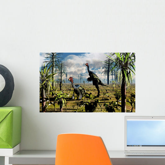 Pair Omnivorous Caudipteryx Feathered Wall Decal