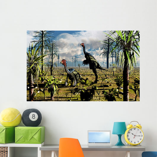 Pair Omnivorous Caudipteryx Feathered Wall Decal