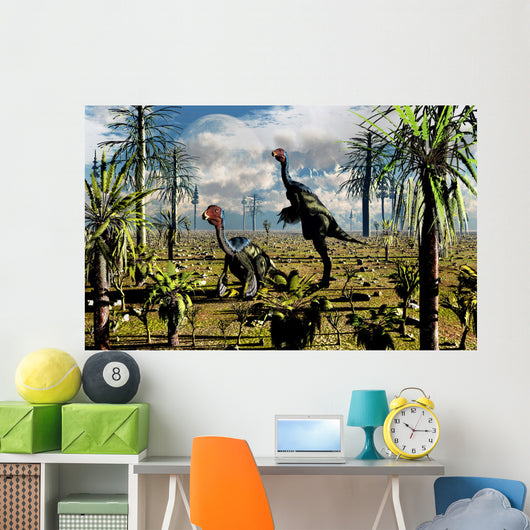 Pair Omnivorous Caudipteryx Feathered Wall Decal