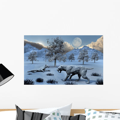 Pair Sabre-toothed Tigers Surviving Wall Decal shown on a wall