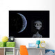 Grey Alien with Planet Wall Decal