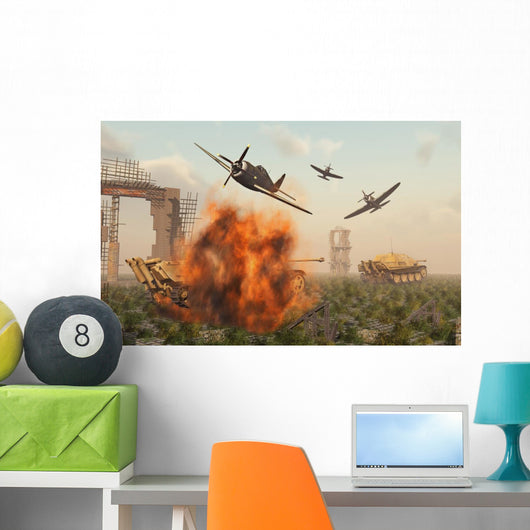 P-47 Thunderbolts Attacking German Sandstorm Wall Decal